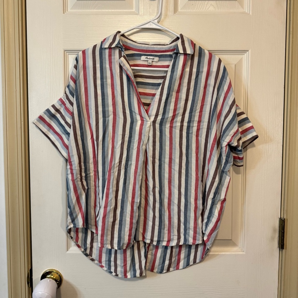 Madewell Women's Small Courier Button-Back Shirt Pocatello Rainbow Stripe Size S